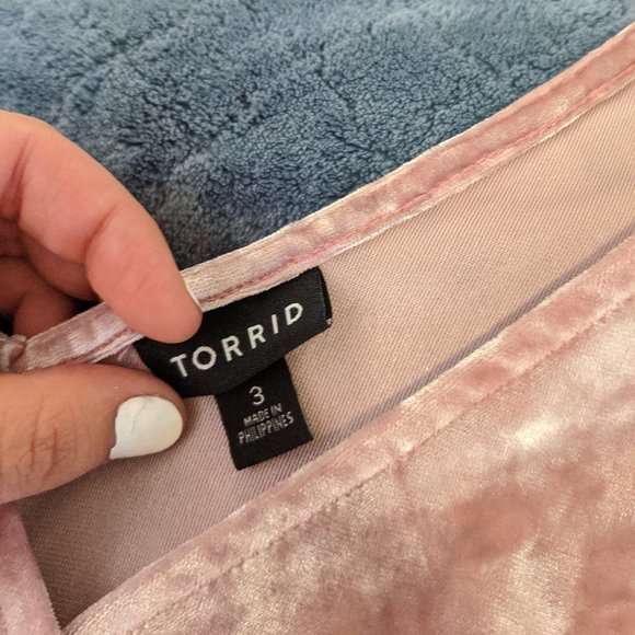 Torrid Pink Crush Velvet Babydoll Top - Picture 2 of 5